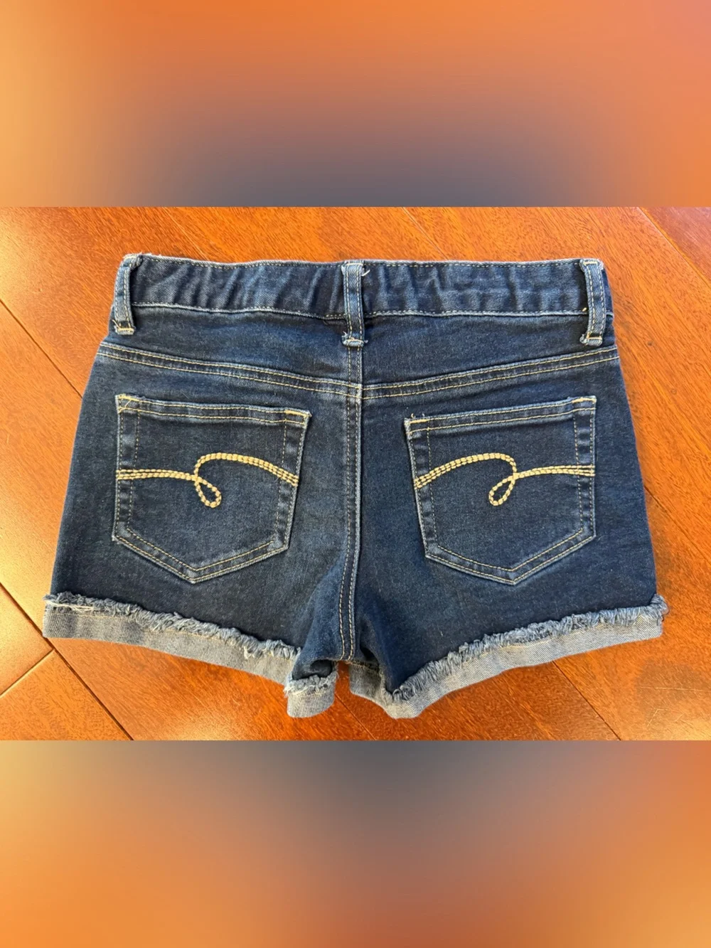 Justice Denim Shorts with Star & Stripe Sequin Panels - Blue/Red